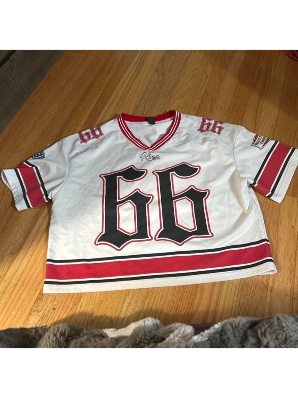 white/red cropped jersey with black number 66 with red outline #cropped #jersey